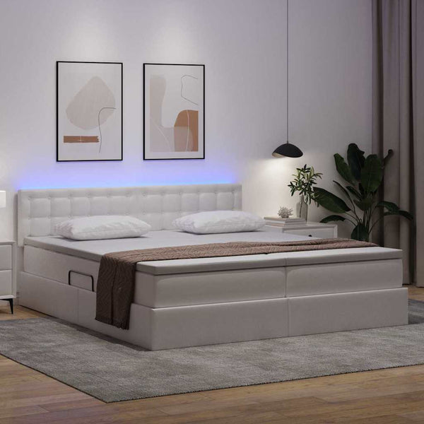 vidaXL Storage Bed with LED Pure White 200 x 200 cm Faux Leather