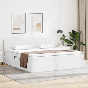 vidaXL Storage Bed with LED Pure White 200 x 200 cm Faux Leather