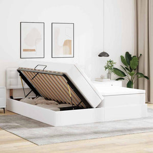 vidaXL Storage Bed with LED Pure White 200 x 200 cm Faux Leather