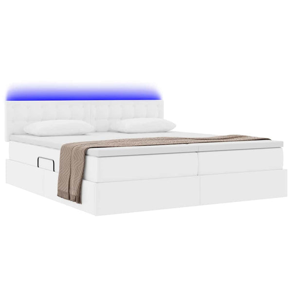 vidaXL Storage Bed with LED Pure White 200 x 200 cm Faux Leather