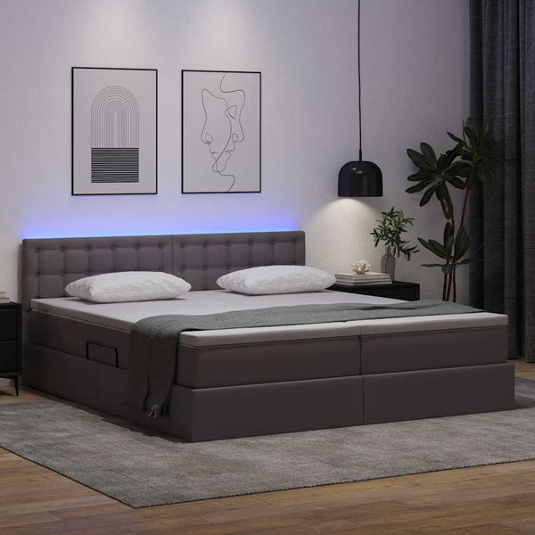 vidaXL Storage Bed with LED Grey 200 x 200 cm Faux Leather