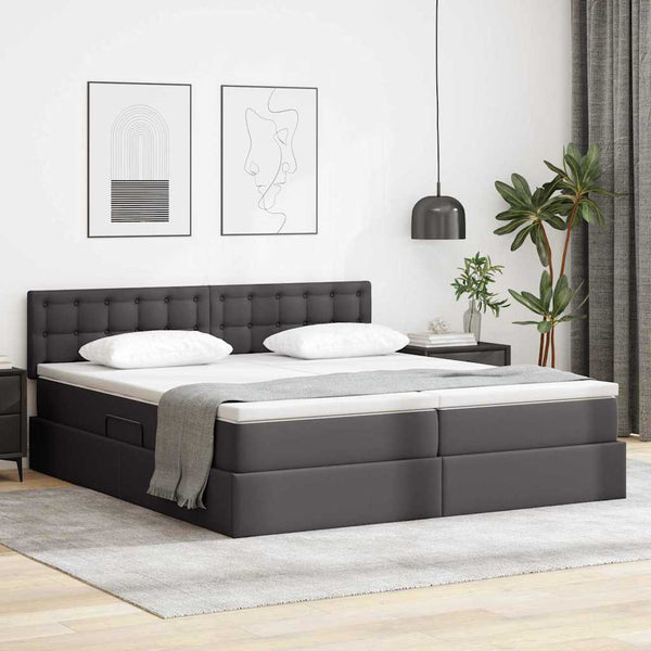 vidaXL Storage Bed with LED Grey 200 x 200 cm Faux Leather