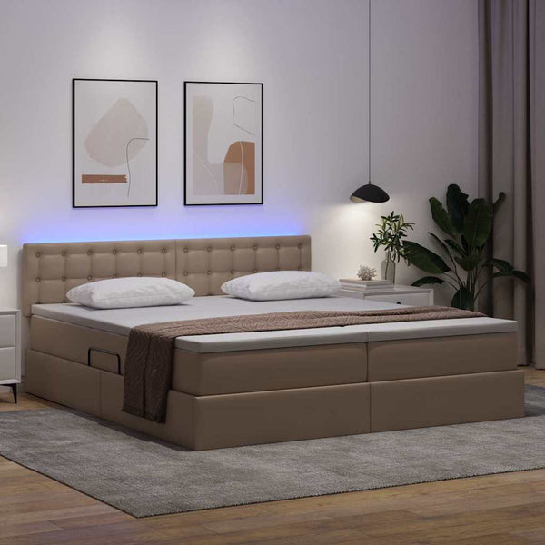 vidaXL Faux Leather Storage Bed with LED Cappuccino 200x200 cm