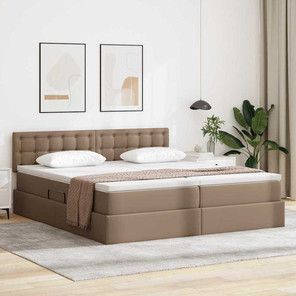 vidaXL Faux Leather Storage Bed with LED Cappuccino 200x200 cm