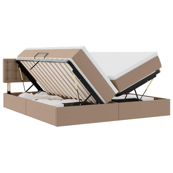 vidaXL Faux Leather Storage Bed with LED Cappuccino 200x200 cm