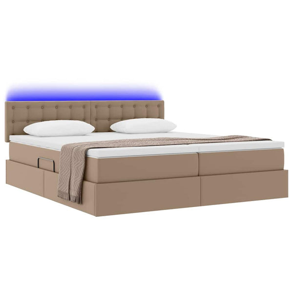 vidaXL Faux Leather Storage Bed with LED Cappuccino 200x200 cm
