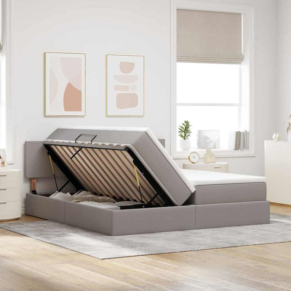vidaXL Bed with LED Strips with Headboard Taupe 180 x 200 cm Fabric