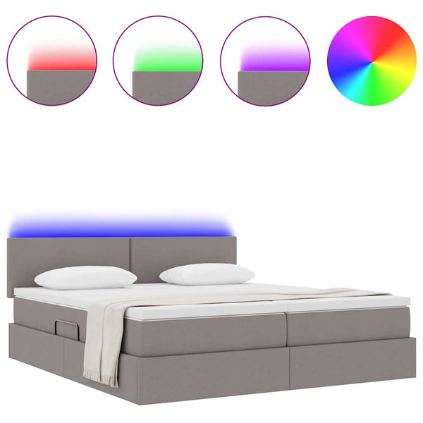 vidaXL Bed with LED Strips with Headboard Taupe 180 x 200 cm Fabric