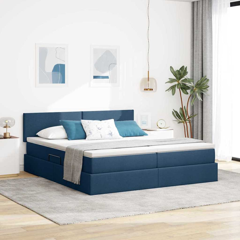 vidaXL Bed with LED Strips with Headboard Blue 180 x 200 cm Fabric