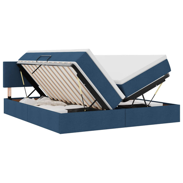 vidaXL Bed with LED Strips with Headboard Blue 180 x 200 cm Fabric