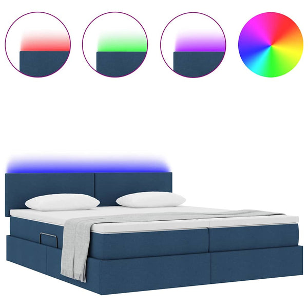 vidaXL Bed with LED Strips with Headboard Blue 180 x 200 cm Fabric