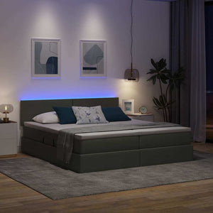 vidaXL Bed with LED Strips Dark Gray 200 x 200 cm Fabric