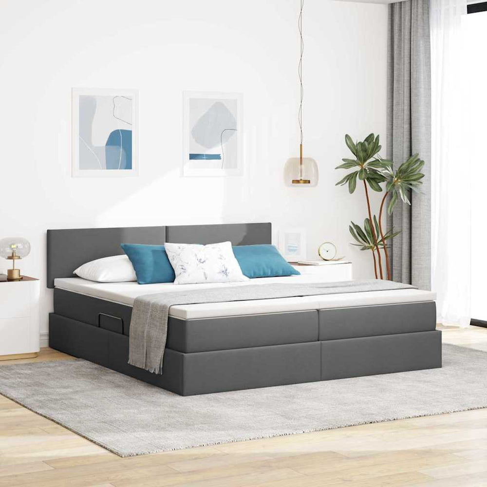 vidaXL Bed with LED Strips Dark Gray 200 x 200 cm Fabric