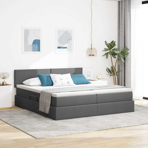vidaXL Bed with LED Strips Dark Gray 200 x 200 cm Fabric