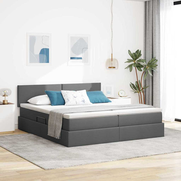 vidaXL Bed with LED Strips Dark Gray 200 x 200 cm Fabric