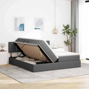 vidaXL Bed with LED Strips Dark Gray 200 x 200 cm Fabric