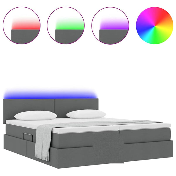 vidaXL Bed with LED Strips Dark Gray 200 x 200 cm Fabric