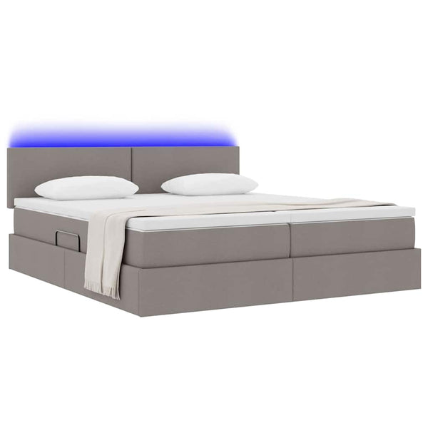 vidaXL LED Bed with Headboard Taupe 200 x 200 cm Fabric