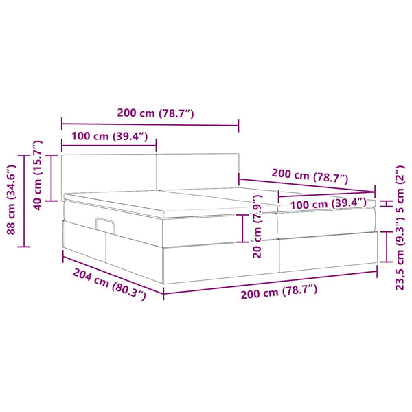 vidaXL LED Bed with Headboard Taupe 200 x 200 cm Fabric