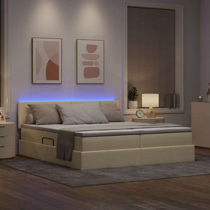 vidaXL Bed with LED Strips with Headboard Cream 200 x 200 cm Fabric