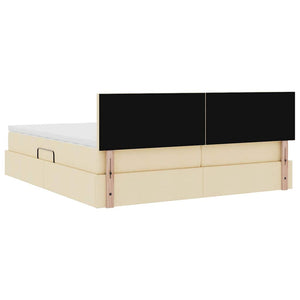 vidaXL Bed with LED Strips with Headboard Cream 200 x 200 cm Fabric