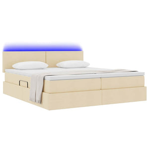 vidaXL Bed with LED Strips with Headboard Cream 200 x 200 cm Fabric