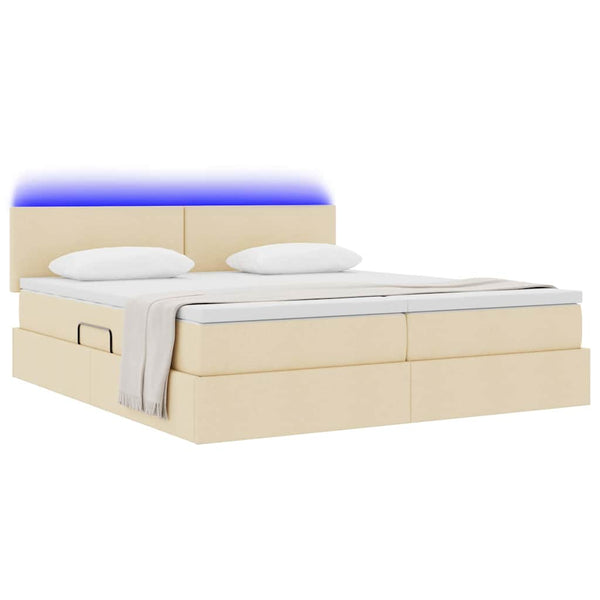 vidaXL Bed with LED Strips with Headboard Cream 200 x 200 cm Fabric