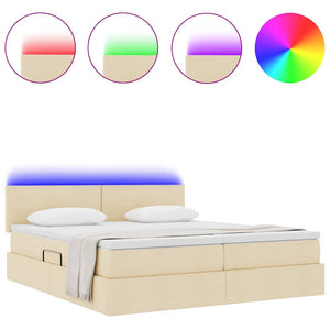 vidaXL Bed with LED Strips with Headboard Cream 200 x 200 cm Fabric