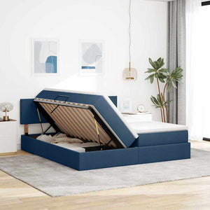 vidaXL Bed with LED Strips Headboard Blue 200 x 200 cm Fabric
