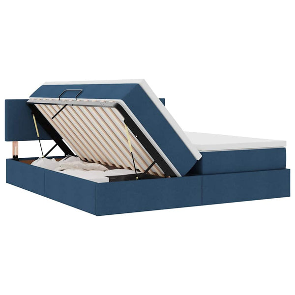 vidaXL Bed with LED Strips Headboard Blue 200 x 200 cm Fabric