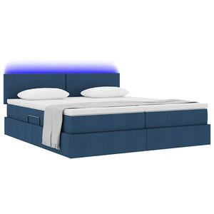 vidaXL Bed with LED Strips Headboard Blue 200 x 200 cm Fabric