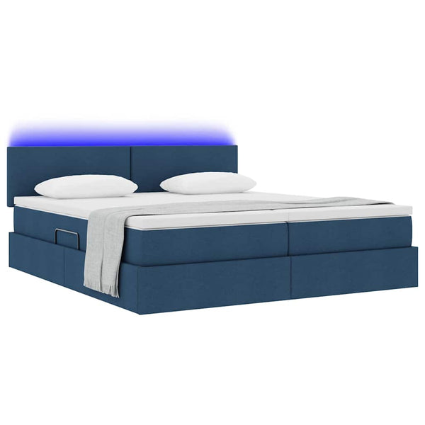vidaXL Bed with LED Strips Headboard Blue 200 x 200 cm Fabric