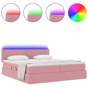 vidaXL Bed with LED Strips Headboard Pink 180 x 200 cm Velvet