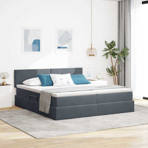vidaXL Bed with LED Strips Dark Grey 200 x 200 cm Velvet