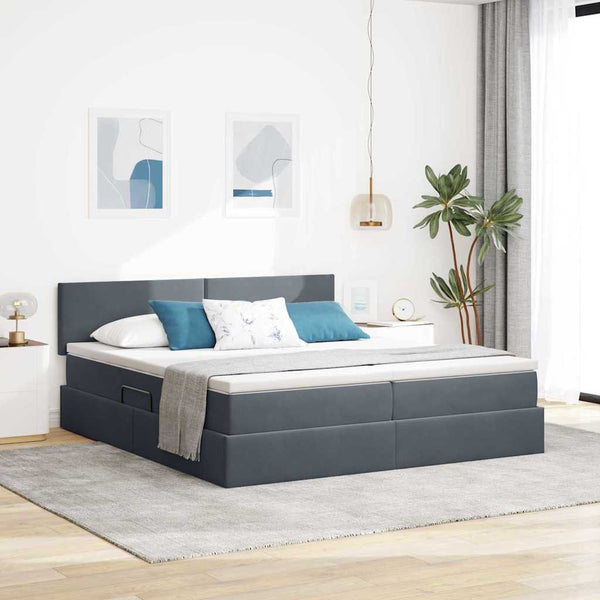 vidaXL Bed with LED Strips Dark Grey 200 x 200 cm Velvet