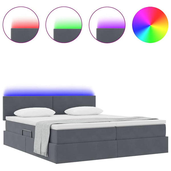 vidaXL Bed with LED Strips Dark Grey 200 x 200 cm Velvet