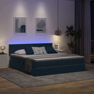 vidaXL Bed with LED Strips Dark Blue 200 x 200 cm Velvet