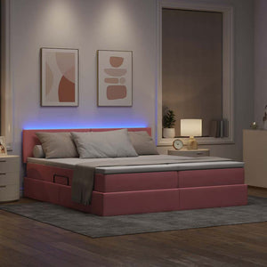 vidaXL Bed with LED Strips Headboard Pink 200 x 200 cm Velvet