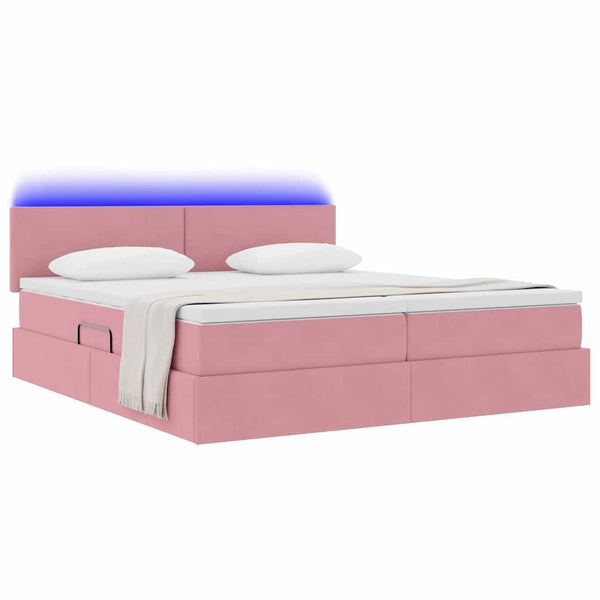 vidaXL Bed with LED Strips Headboard Pink 200 x 200 cm Velvet