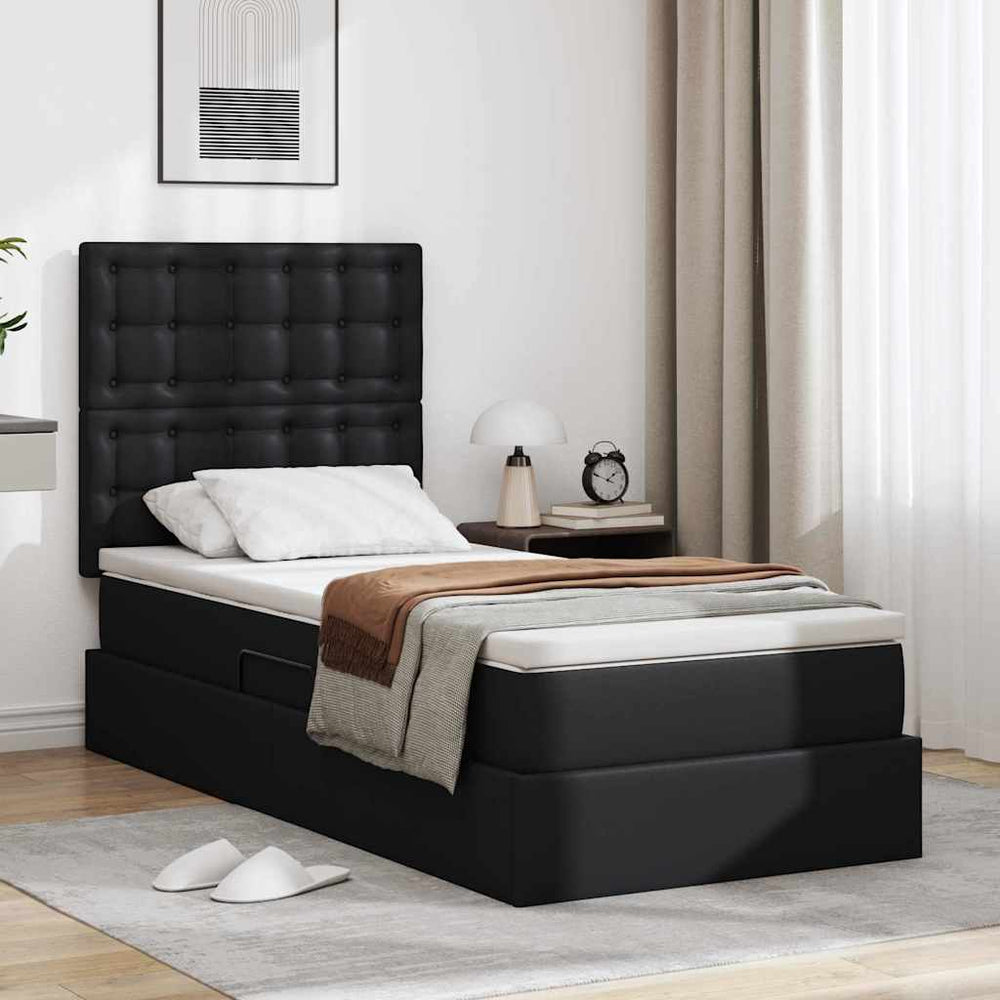 vidaXL Storage Bed with Headboard Black 90 x 200 cm Faux Leather