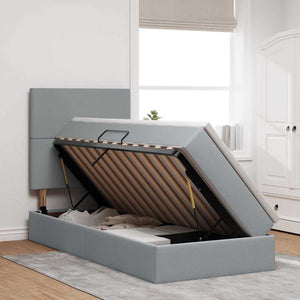 vidaXL Storage Bed with LED Light Grey 90 x 190 cm Polyester