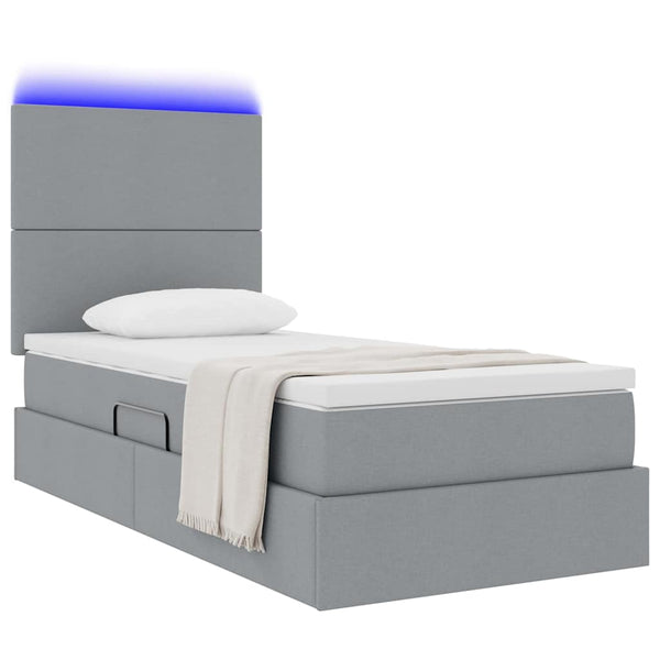 vidaXL Storage Bed with LED Light Grey 90 x 190 cm Polyester