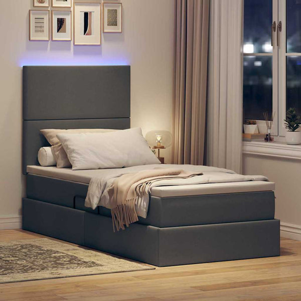 vidaXL Storage Bed with LED Dark Grey 90 x 190 cm Polyester