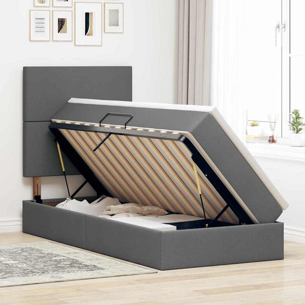 vidaXL Storage Bed with LED Dark Grey 90 x 190 cm Polyester