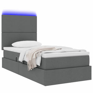 vidaXL Storage Bed with LED Dark Grey 90 x 190 cm Polyester