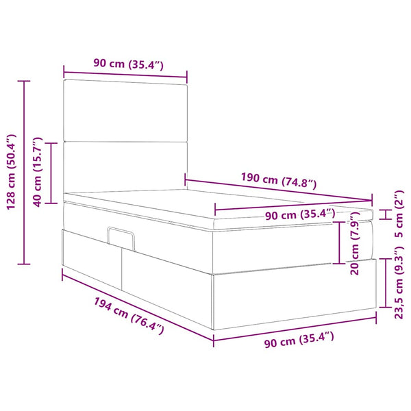 vidaXL Storage Bed with LED Dark Grey 90 x 190 cm Polyester
