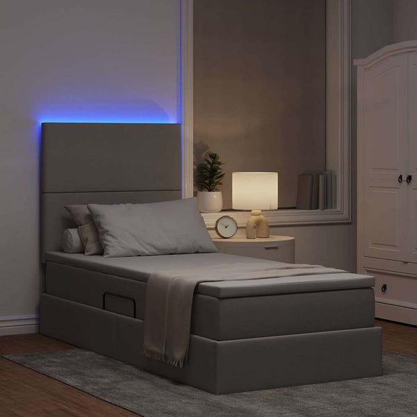 vidaXL LED Storage Bed Taupe 90 x 190 cm Polyester