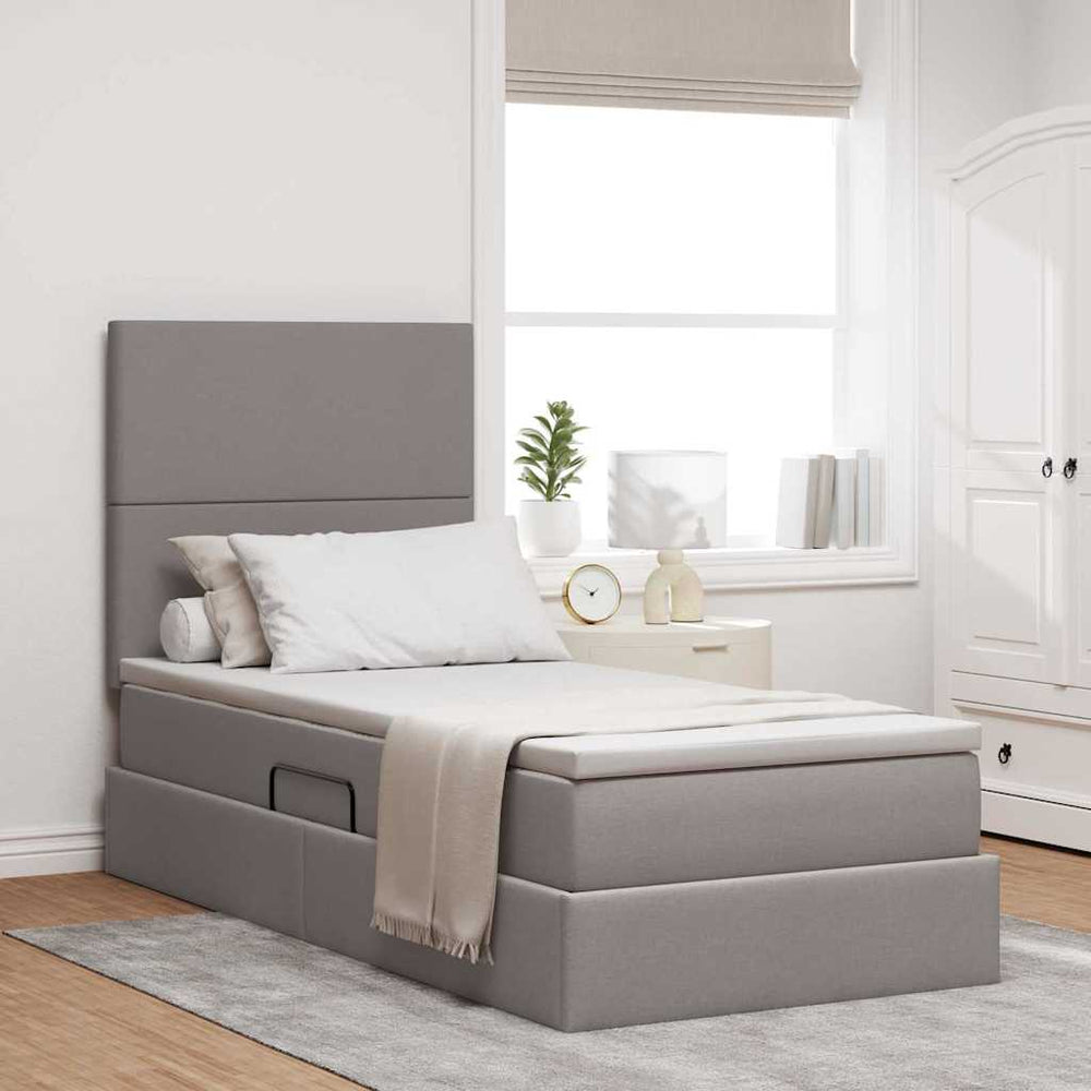 vidaXL LED Storage Bed Taupe 90 x 190 cm Polyester
