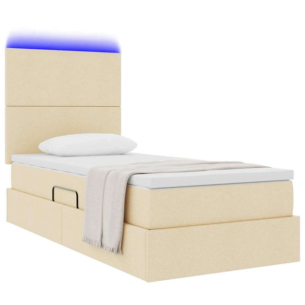 vidaXL Bed with Storage and LED with LED Cream 90 x 190 cm Polyester