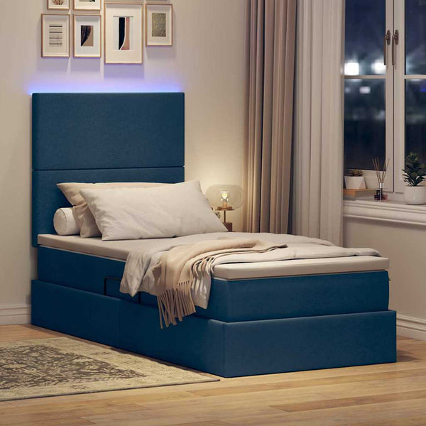 vidaXL LED Storage Bed Blue 90 x 190 cm Polyester